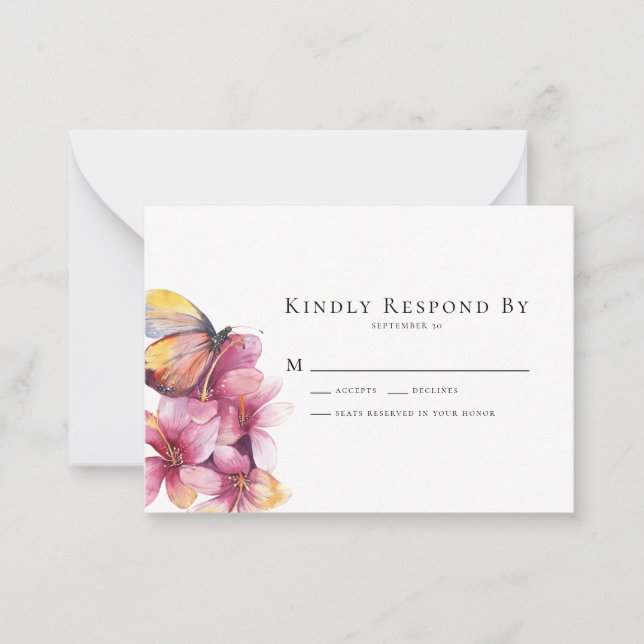 De Correspondance Carte RSVP pour mariage floral papillon BUDGET (Devant)