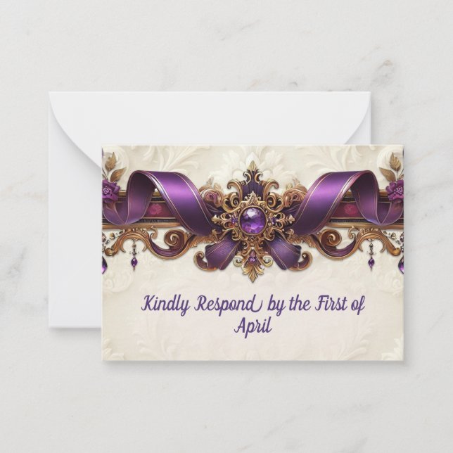 De Correspondance Carte RSVP Purple & Gold élégante (Devant)