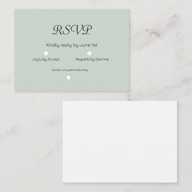 De Correspondance Carte Sage Green Wedding RSVP (Devant / Derrière)
