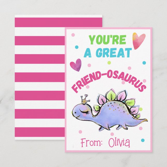 De Correspondance Carte Saint Dinosaur Valentine pour enfant Ami-Osa (Devant / Derrière)
