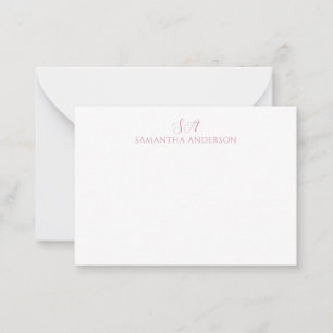 De Correspondance Carte simple monogramme rose à note plate