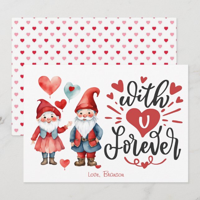 De Correspondance Carte Valentines Couple Gnome "With U Forever" (Devant / Derrière)