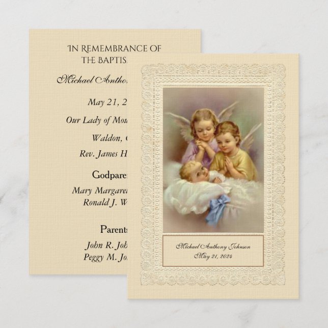 De Correspondance Catholique Baby Boy Baptismal Souvenir Carte Saint (Devant / Derrière)