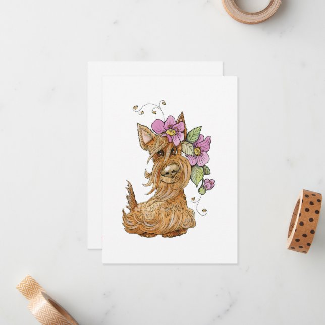 De Correspondance Chien écossais mignon, Chien écossais, Carte Scott (Devant/Arrière en situation)