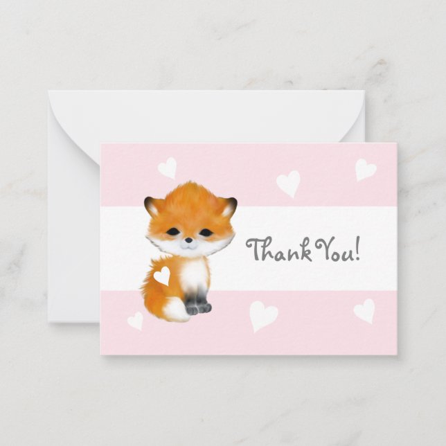 De Correspondance Coeur rose boisé animal Fox Merci Carte pour notes (Devant)