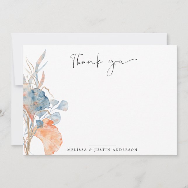 De Correspondance corail bleu romantique floral merci Note Carte (Devant)