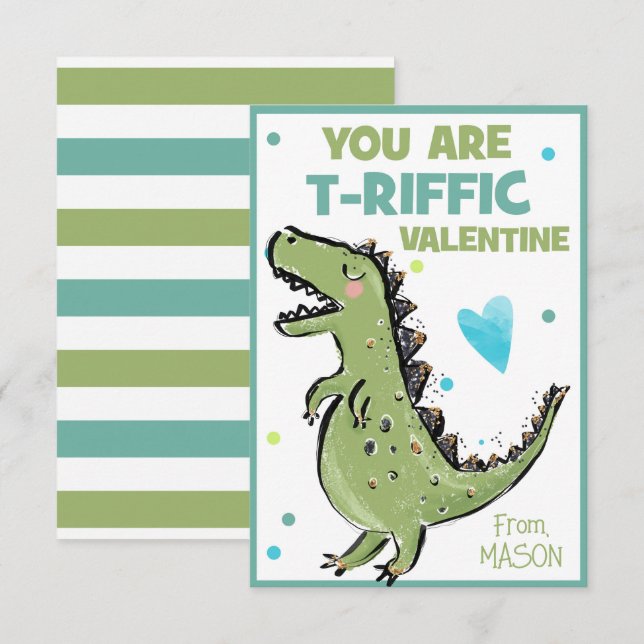 De Correspondance Dinosaur Carte Saint Valentin pour les enfants, Vo (Devant / Derrière)