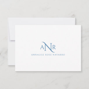 De Correspondance Élégant Monogramme 3 Nom initial Carte Note Bleue