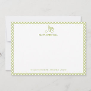 De Correspondance Élégant Papillon Monogramme Carte En vichy note ve
