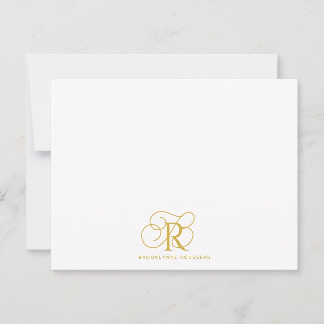 De Correspondance Élégante carte à note plat Monogramme Or (Devant)