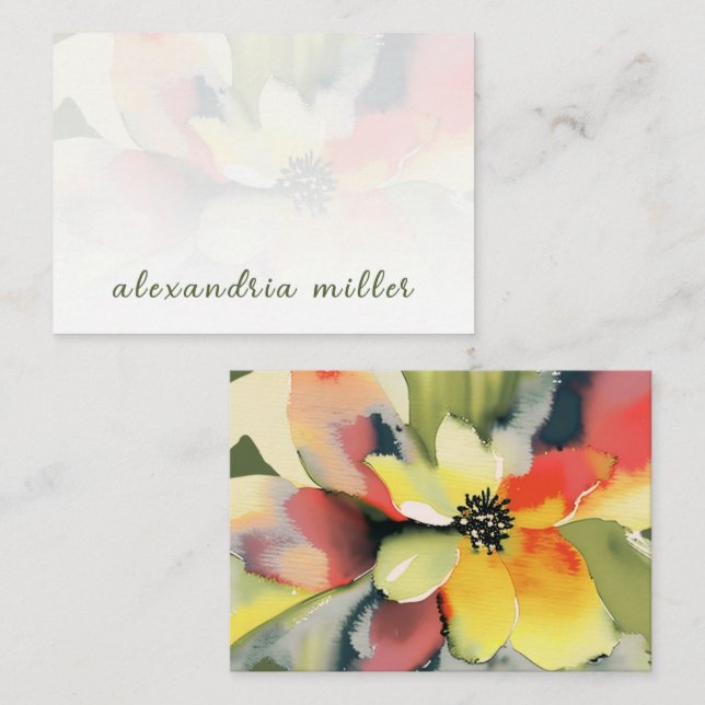 De Correspondance Elégante carte florale aquarelle avec nom (Devant / Derrière)