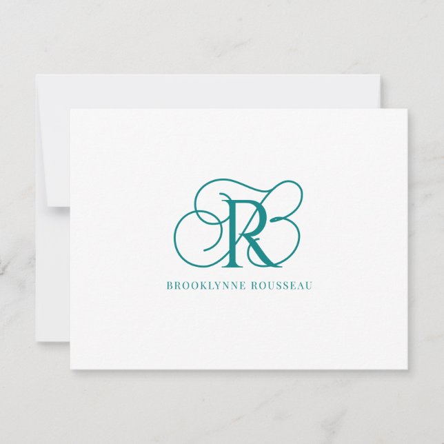 De Correspondance Élégante carte Monogramme Turquoise à note plate (Devant)