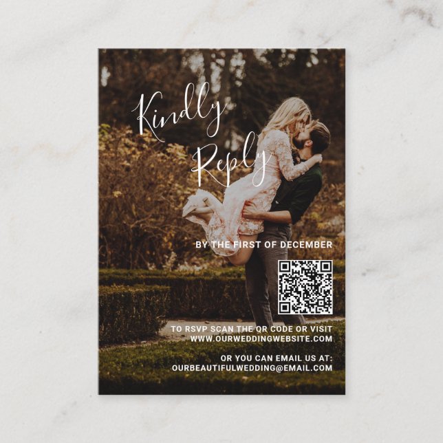 De Correspondance Elégante photo QR Code Mariage Mini carte RSVP (Devant)