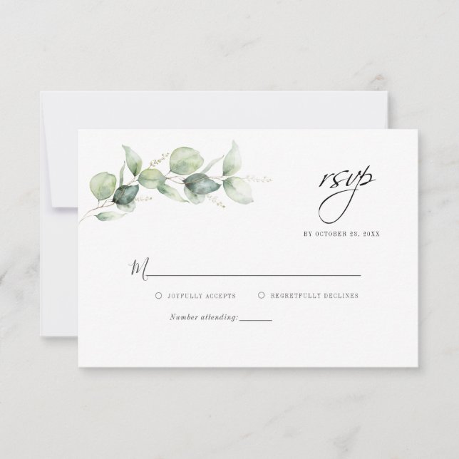 De Correspondance Eucalyptus botanique Mariage rustique Carte RSVP (Devant)