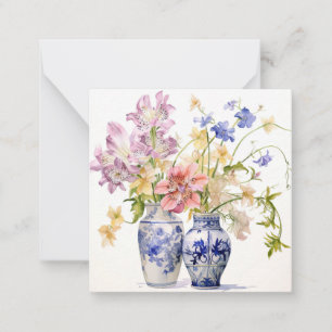 De Correspondance Fleurs Pastel Dans Vases Delft Carte Note Plat