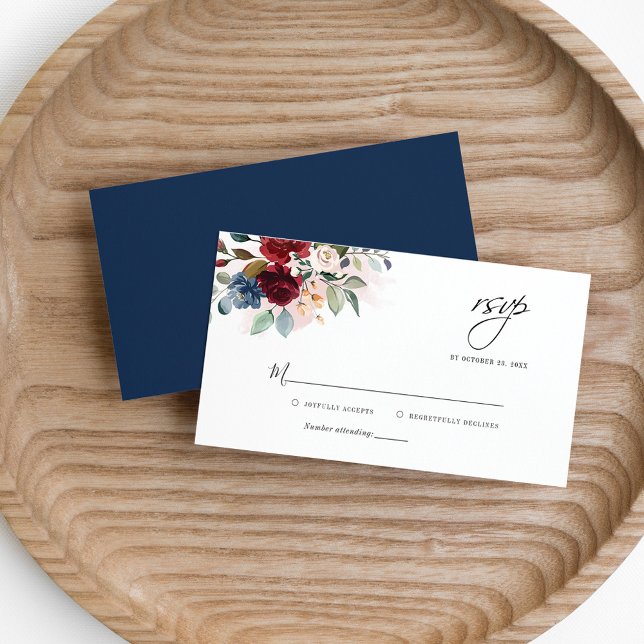 De Correspondance Floral Eucalyptus Bourgogne Mariage Carte RSVP (Burgundy Floral Wedding RSVP Card)
