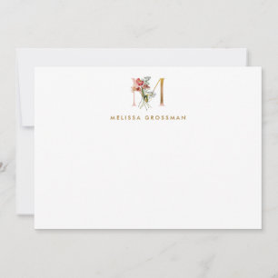 De Correspondance Lettre or M Monogramme Florale Carte Note