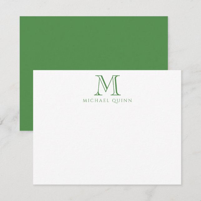 De Correspondance Masculine Paraphe Vert Nom Carte Monogramme Note (Devant / Derrière)