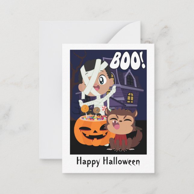 De Correspondance Mini carte Halloween Mummy, Citrouille et Werewolf (Devant)