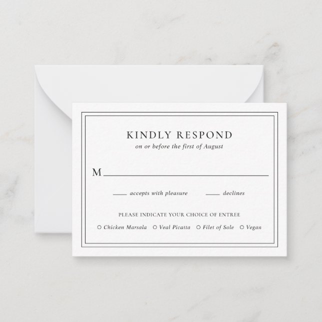 De Correspondance Mini carte RSVP Mariage noir et blanc traditionnel (Devant)