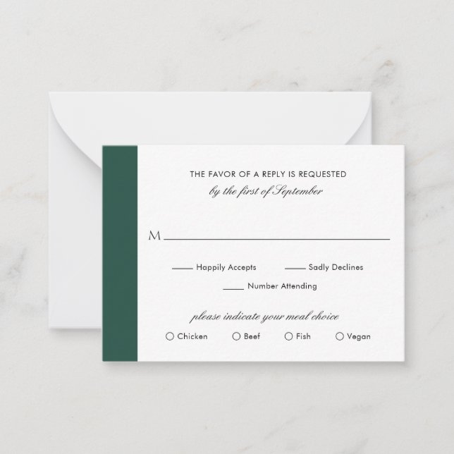 De Correspondance Mini carte RSVP mini Mariage vert émeraude (Devant)