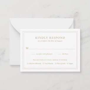 De Correspondance Mini carte RSVP pour mariage élégant en or simple