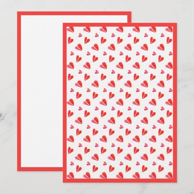De Correspondance MINI COEURS Carte plate vierge 5x7 / Rouge (Devant / Derrière)