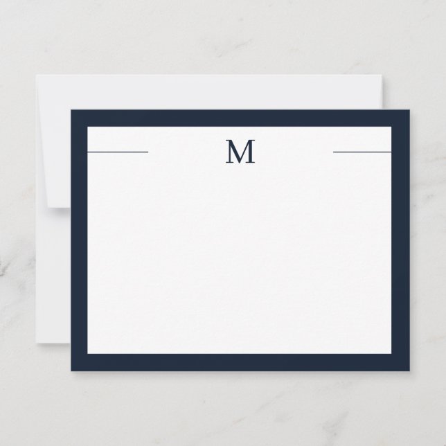 De Correspondance Monogramme Cadre moderne Marine Carte à note blanc (Devant)
