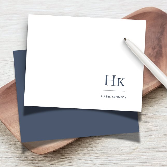 De Correspondance Monogramme Marine Blanc Simple Élégant Carte pour  (Créateur téléchargé)