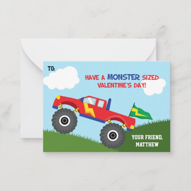 De Correspondance Monster Truck Valentines Carte Jour Enfants (Garço (Devant)