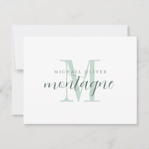 De Correspondance Nom élégant en écriture verte Monogramme Carte pla