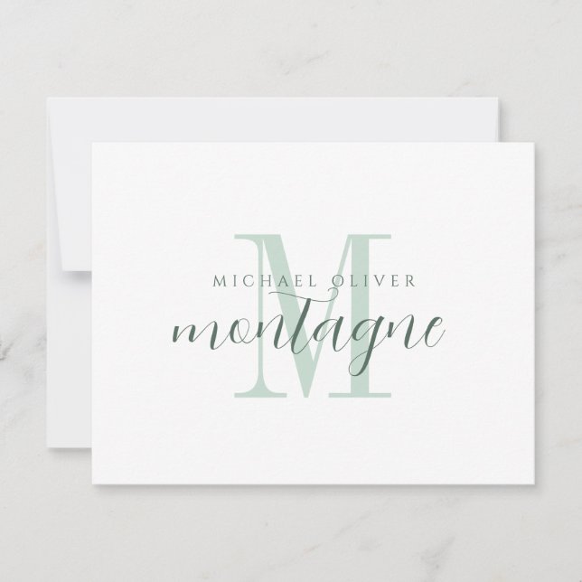 De Correspondance Nom élégant en écriture verte Monogramme Carte pla (Devant)