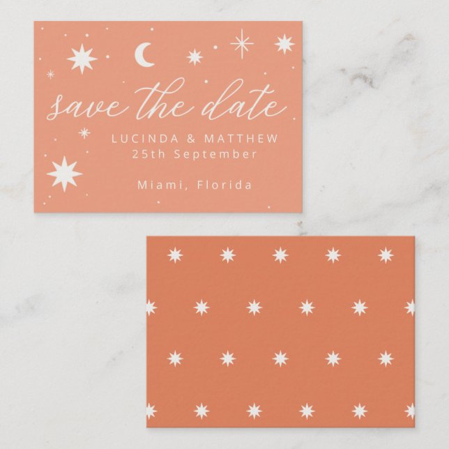 De Correspondance Orange Boho Starry Wedding Enregistrer La Carte Da (Devant / Derrière)
