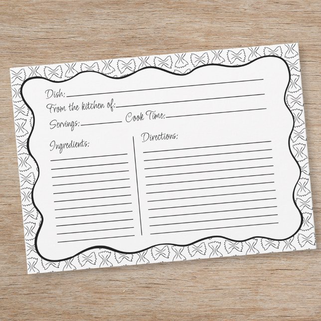 De Correspondance Pâtes Motif Chic Black & White Wavy Recette Carte (Créateur téléchargé)