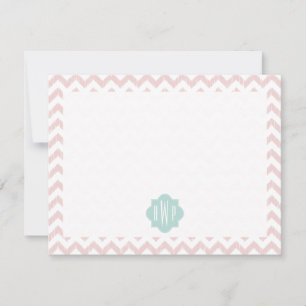 De Correspondance Peach Chevron Ikat Carte pour notes plat monogramm