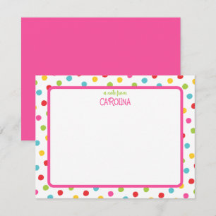 De Correspondance Pois colorés sur carte rose mignonne Girly Note