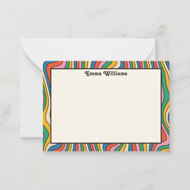 De Correspondance Retro Rainbow Nom personnalisé Carte Note moderne (Devant)