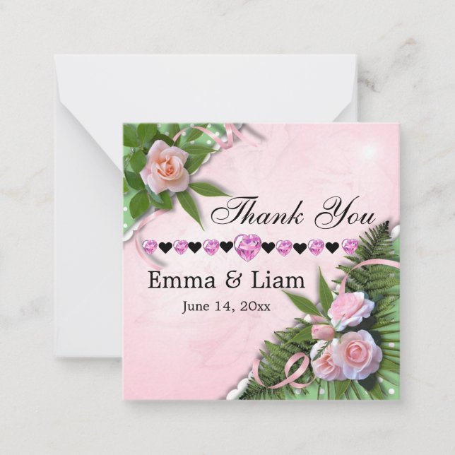 De Correspondance Rose rose Mariage  Merci plat carte (Devant)