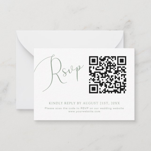 De Correspondance Sage Green QR Code Mariage Site Web Carte RSVP (Devant)