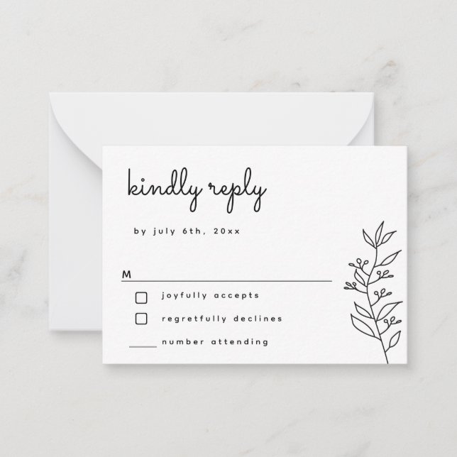 De Correspondance Script botanique BUDGET Simple Mariage Carte RSVP (Devant)