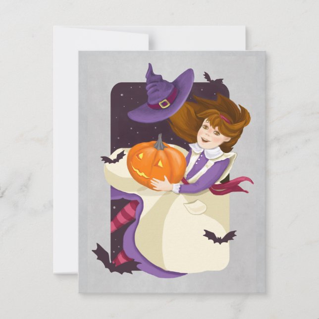 De Correspondance Sorcière mignonne d'Halloween avec carte Citrouill (Devant)