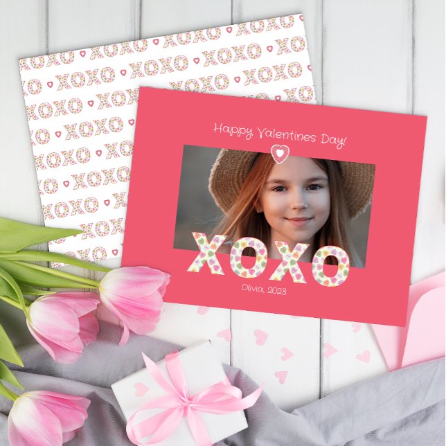 De Correspondance XOXO Pink Photo Classroom Carte Saint-Valentin (xoxo classroom exchange card)