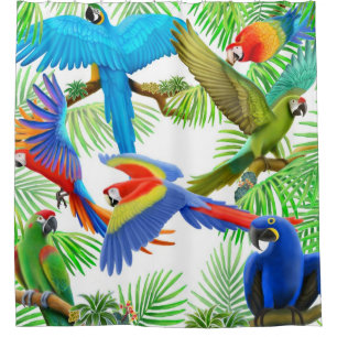 De Douche La jungle colorée d'ara Parrots des rideaux en