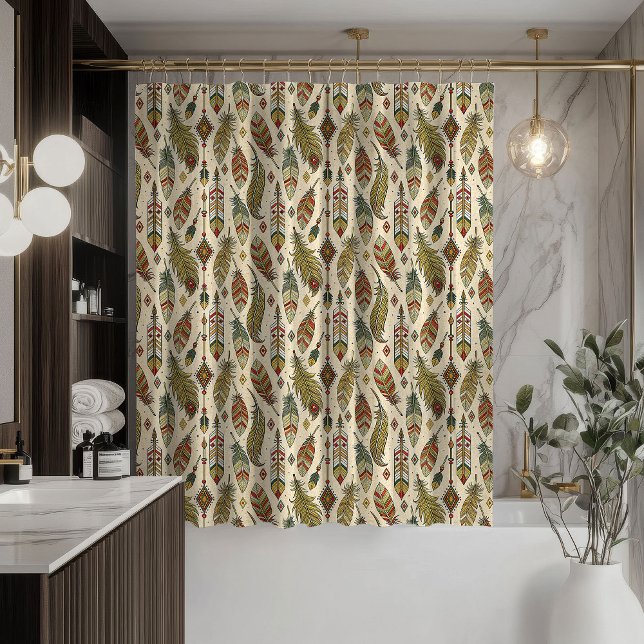 De Douche Rideaux à plumes et flèches Décor d'esprit natif (Feathers and Arrows Curtain Native Spirit Decor)