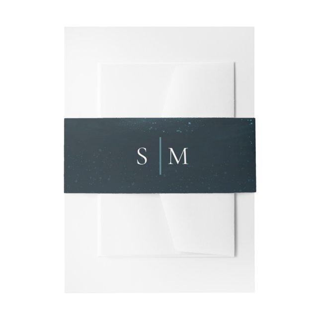 De Faire-part Bandeau ventral à monogramme Moonlight Sea – Bleu  (Devant example)
