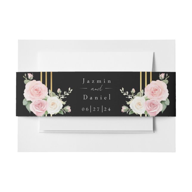 De Faire-part Bandeau ventral d'invitation aux roses évanescente (Devant Example)