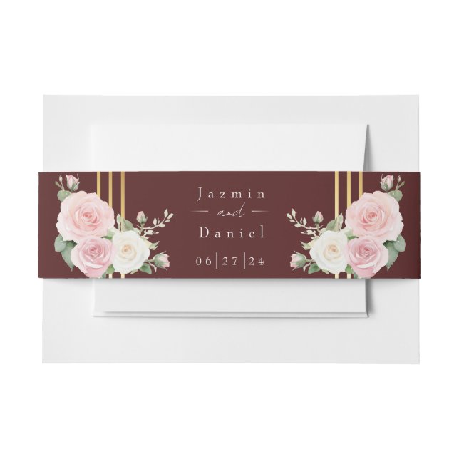 De Faire-part Bandeau ventral d'invitation aux roses évanescente (Devant Example)