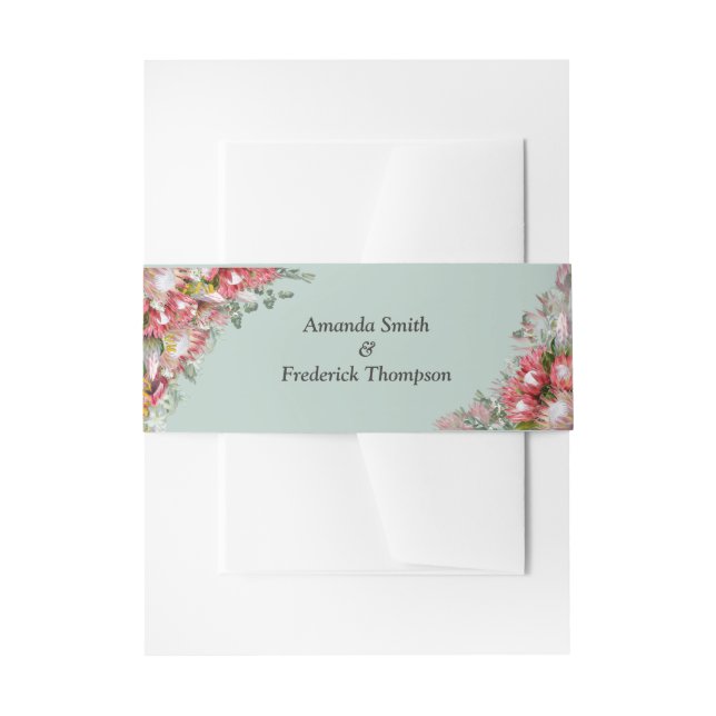 De Faire-part Protées fuchsia avec bandeau d'enveloppe vert et o (Devant example)