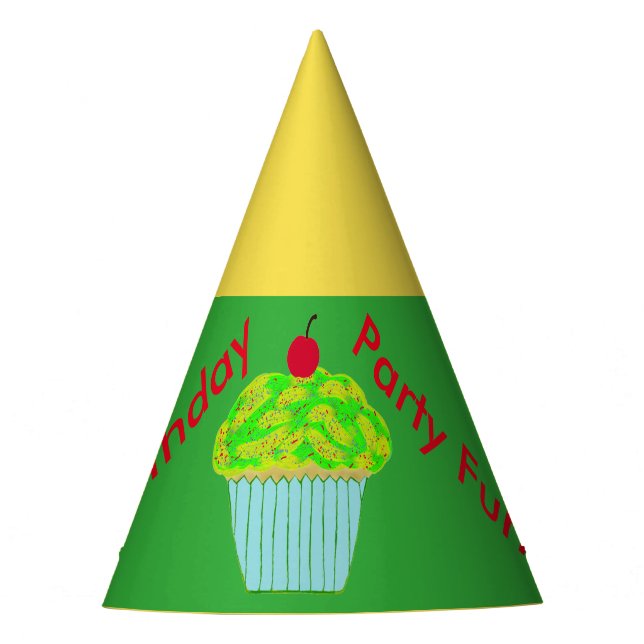 De Fètes Chapeaux d'anniversaire Cupcake Vert Jaune (Devant)