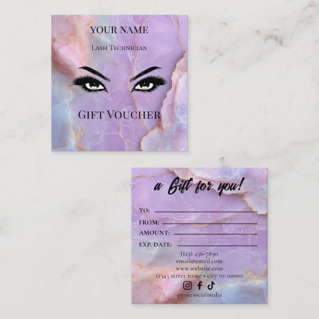 De Fidélité Carte Cadeau Luxe Pastel Marbre Lash Ar (Devant / Derrière)